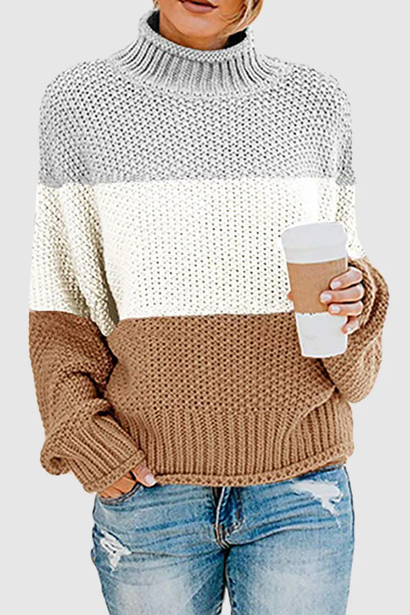 Casual Patchwork Contrast Turtleneck Sweaters(7 Colors) - Panekey