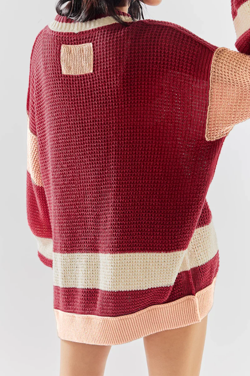 Casual Daily Colorblock Pocket Buttons Weave V Neck Outerwear(4 Colors) - Panekey