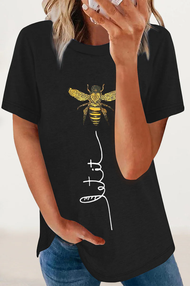 Casual Animal Letter Print Patchwork O Neck T-Shirts - Panekey