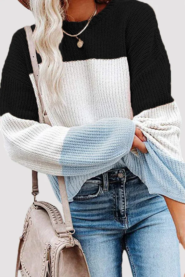Casual Patchwork Contrast O Neck Tops(8 Colors) - Panekey