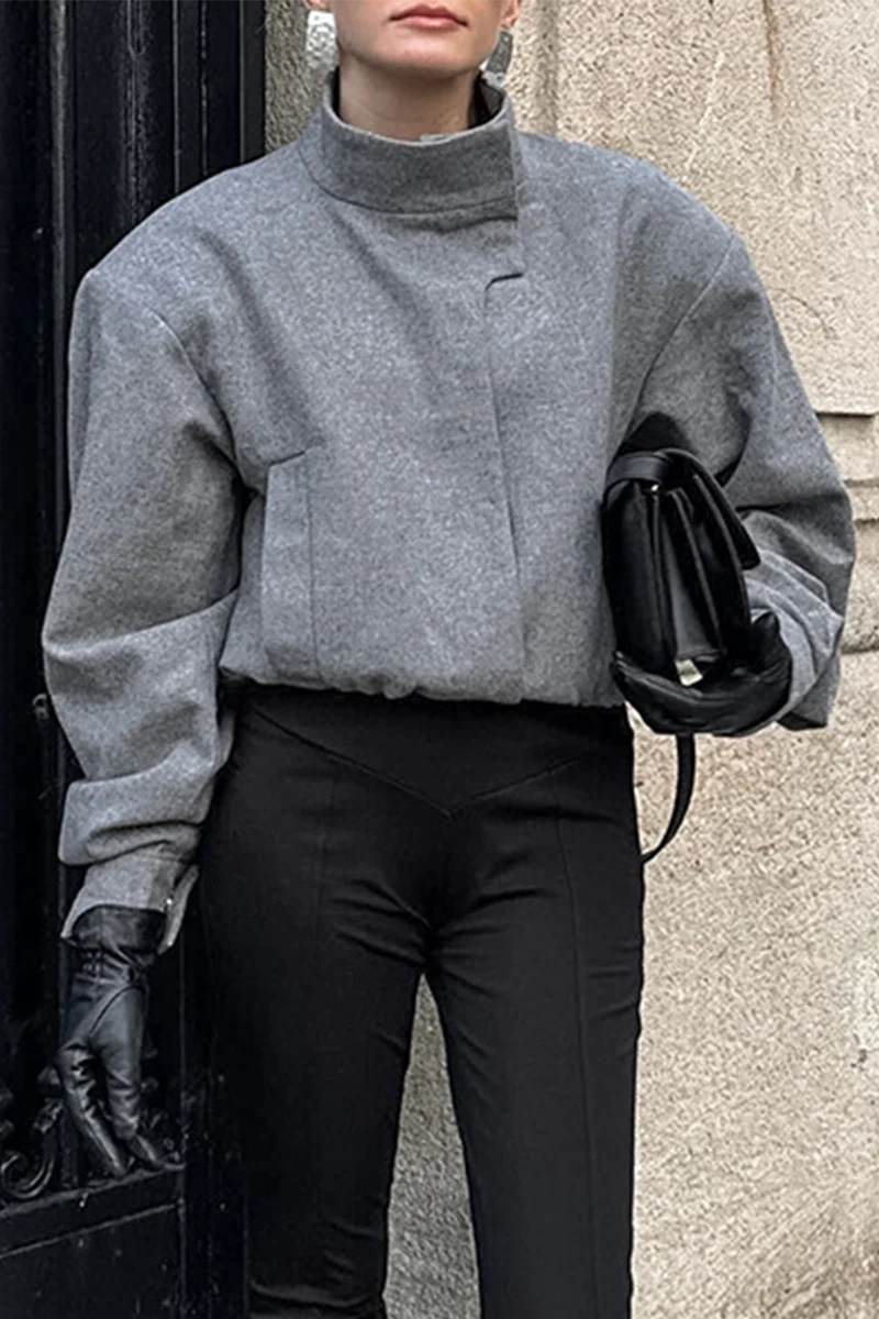 Casual Pocket Buttons Gross Mandarin Collar Outerwear - Panekey