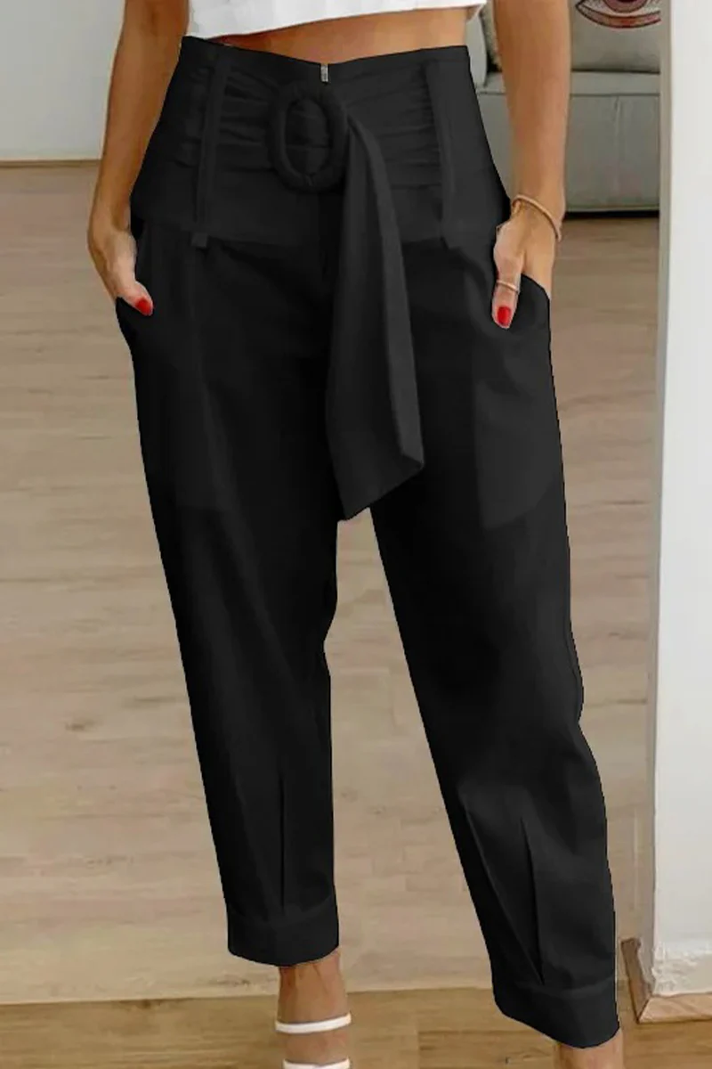 Casual Patchwork Pocket Printing Loose Mid Waist Harlan Else Bottoms - Panekey