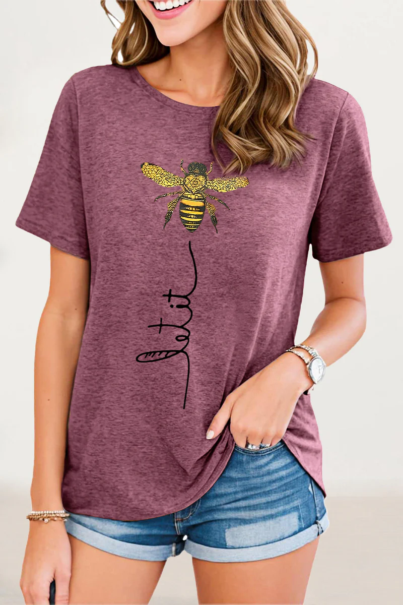 Casual Animal Letter Print Patchwork O Neck T-Shirts - Panekey