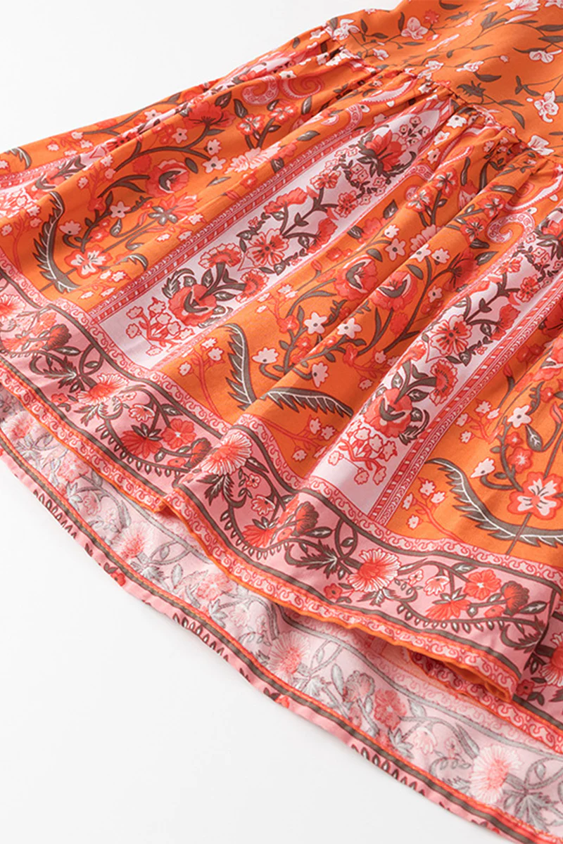 Casual Floral Print Lace Up V Neck A Line Dresses - Panekey