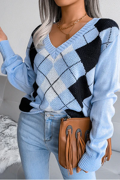 Casual Geometric Split Joint V Neck Tops(3 Colors) - Panekey