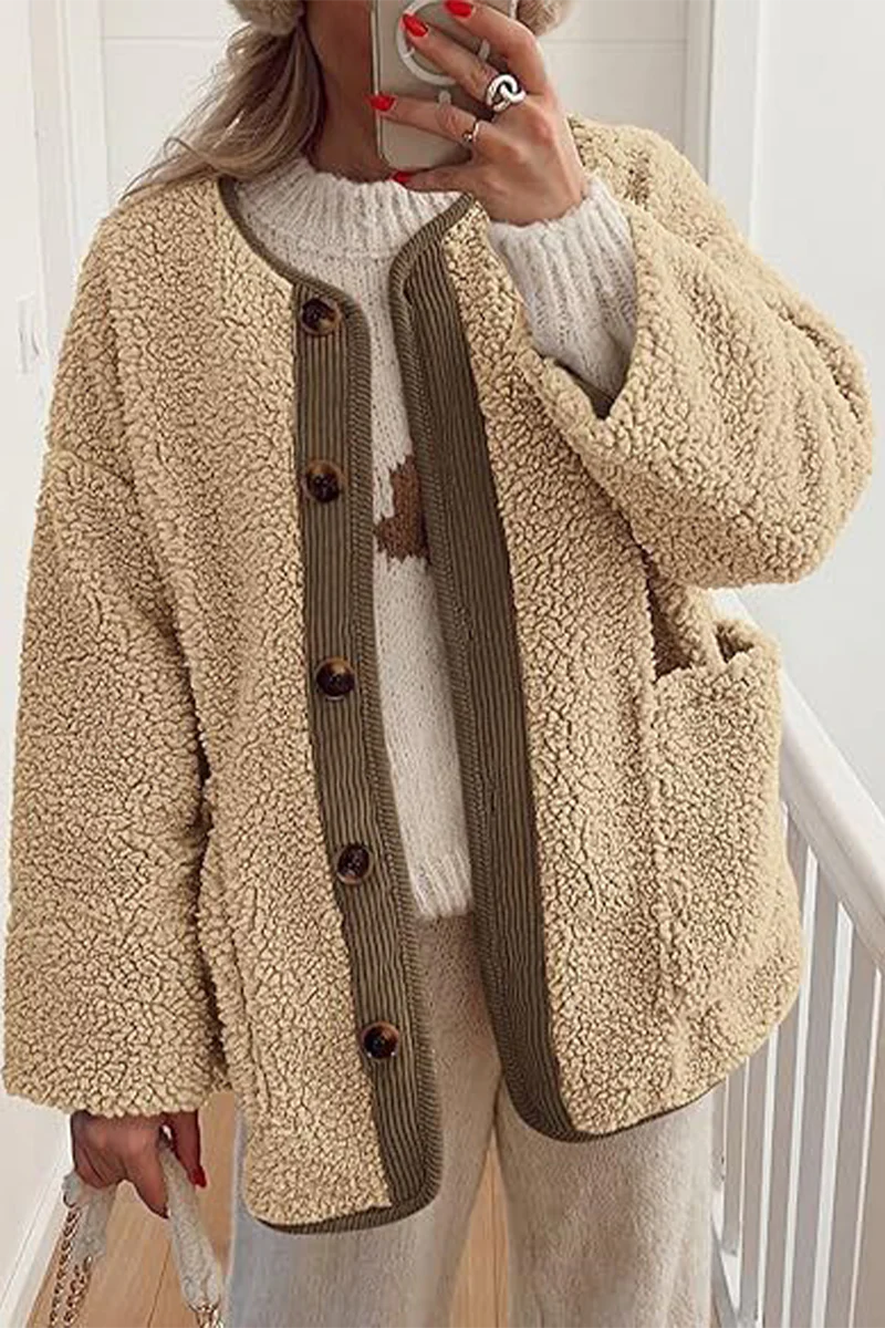 Casual Pocket Contrast O Neck Outerwear(6 Colors) - Panekey