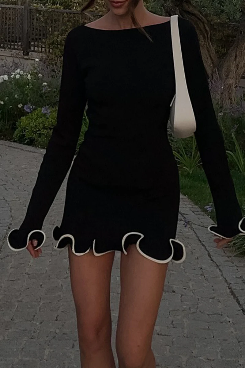 Casual Daily Stringy Selvedge O Neck Long Sleeve Dresses(3 Colors) - Panekey