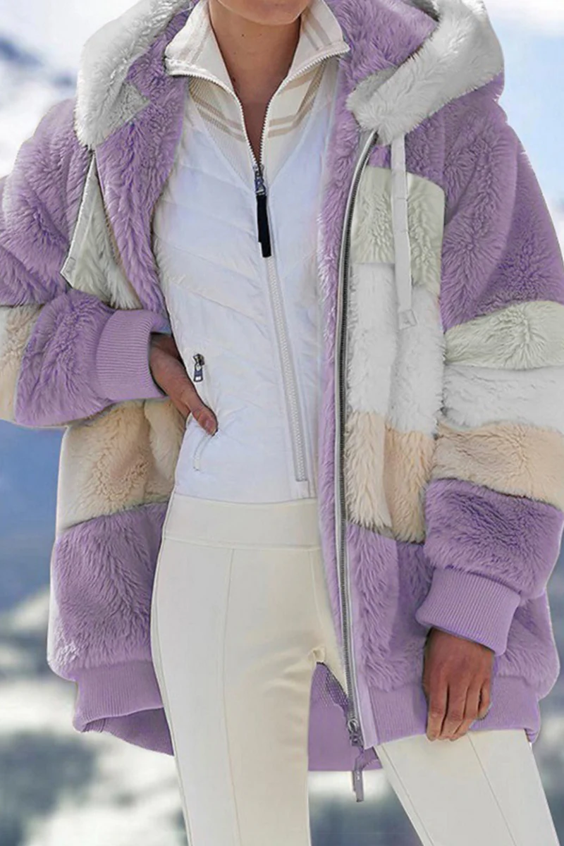 Casual Patchwork Contrast Zipper Hooded Collar Outerwear - Panekey