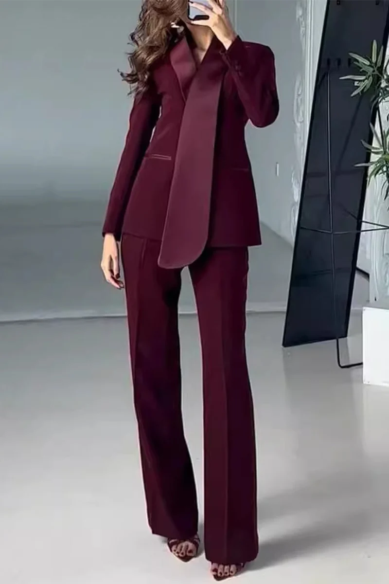 Casual Patchwork Turn-back Collar Long Sleeve Two Pieces - Panekey