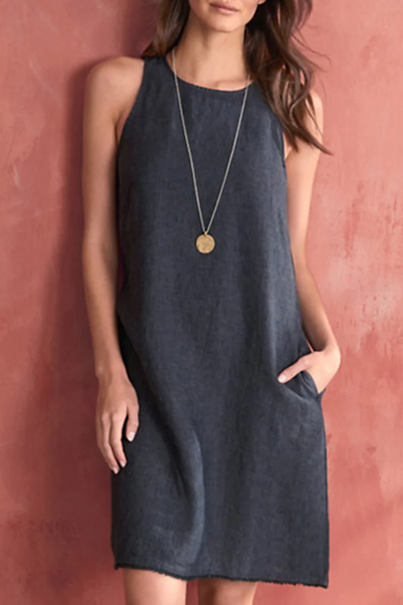 Casual Basis Solid Solid Color O Neck Vest Dress Dresses(5 Colors) - Panekey