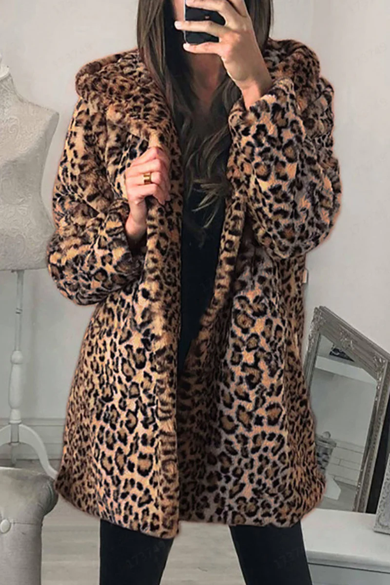 Casual Daily Leopard Printing Hooded Collar Outerwear - Panekey