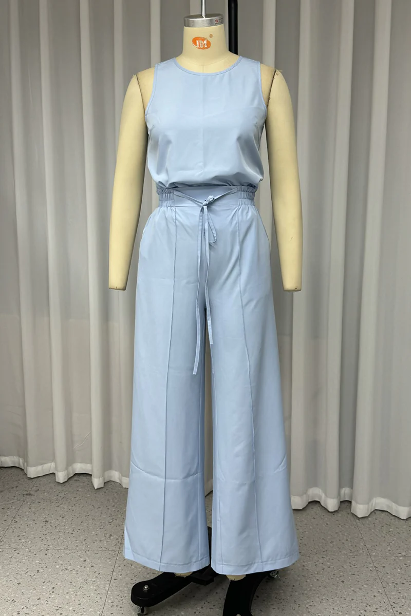 Casual Daily Lace Up O Neck Sleeveless Two Pieces - Panekey