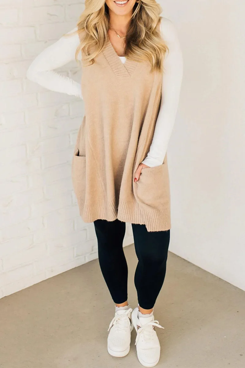 Casual Daily Pocket V Neck Sweaters(5 Colors) - Panekey