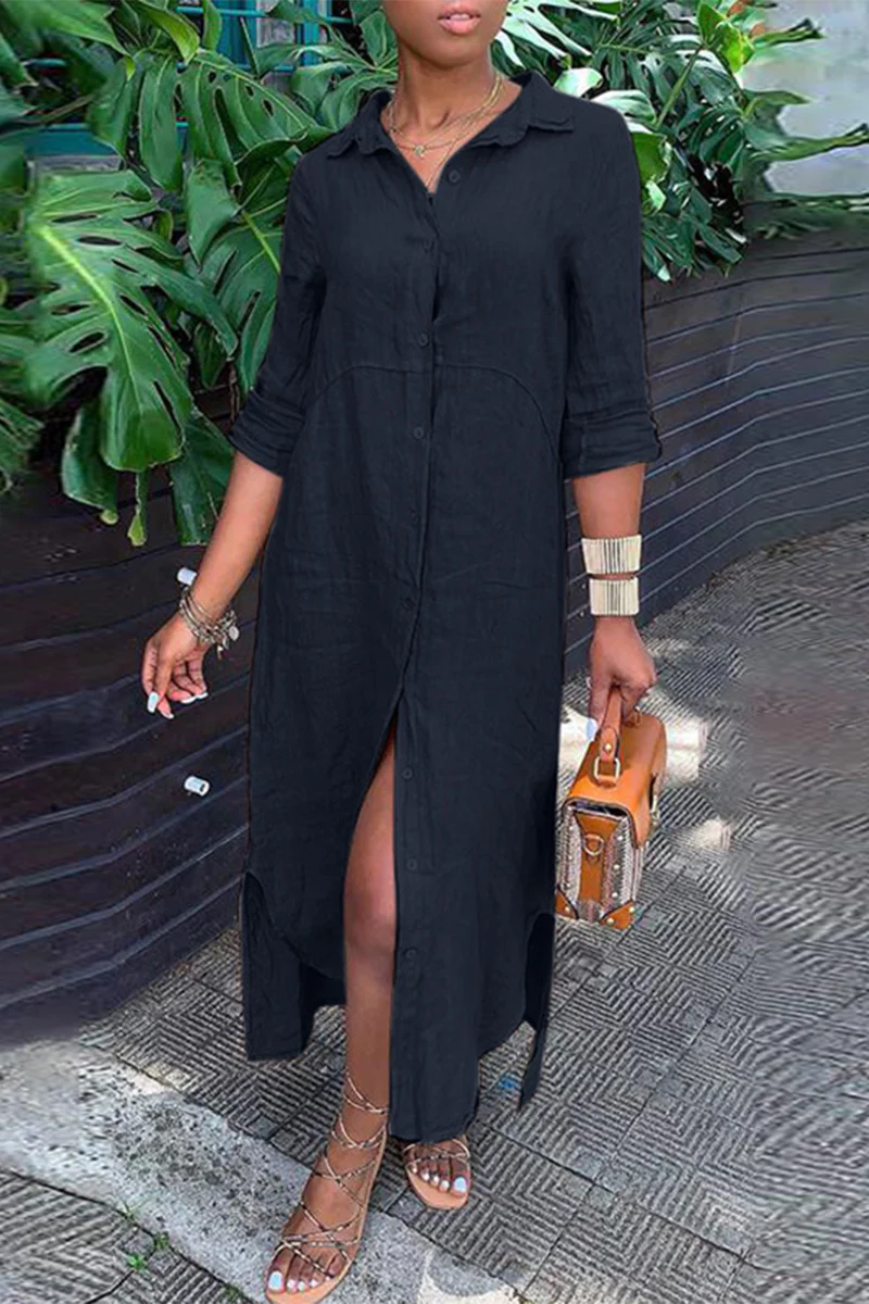 Casual Buttons Shirt Collar Shirt Dress Dresses(4 Colors) - Panekey