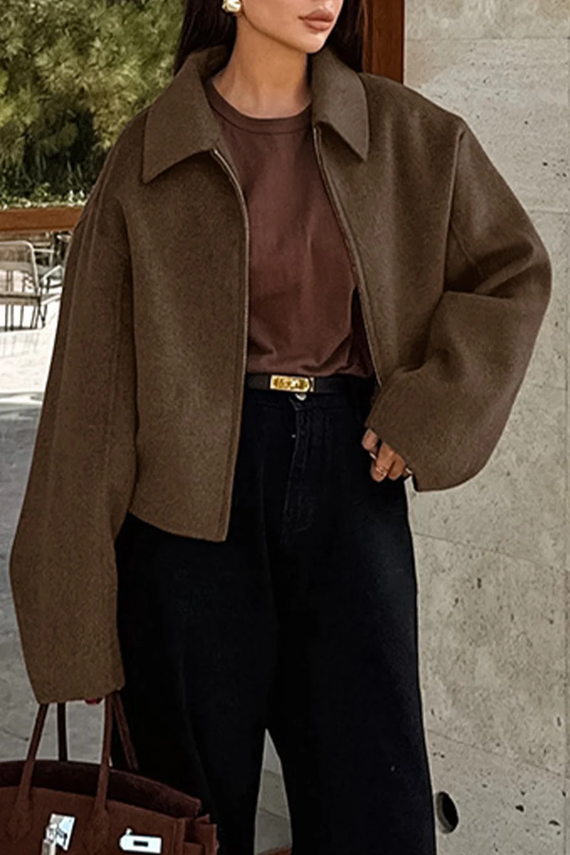 Casual Daily Zipper Gross Turndown Collar Outerwear - Panekey