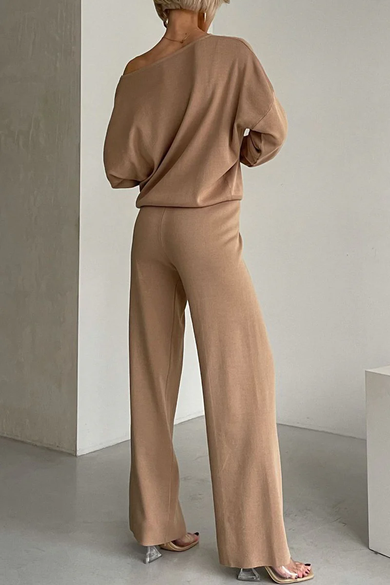 Casual Irregular Oblique Collar Long Sleeve Two Pieces(3 Colors) - Panekey