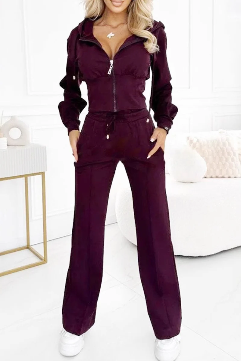 Casual Daily Pocket Zipper Hooded Long Sleeve Two Pieces(4 Colors) - Panekey