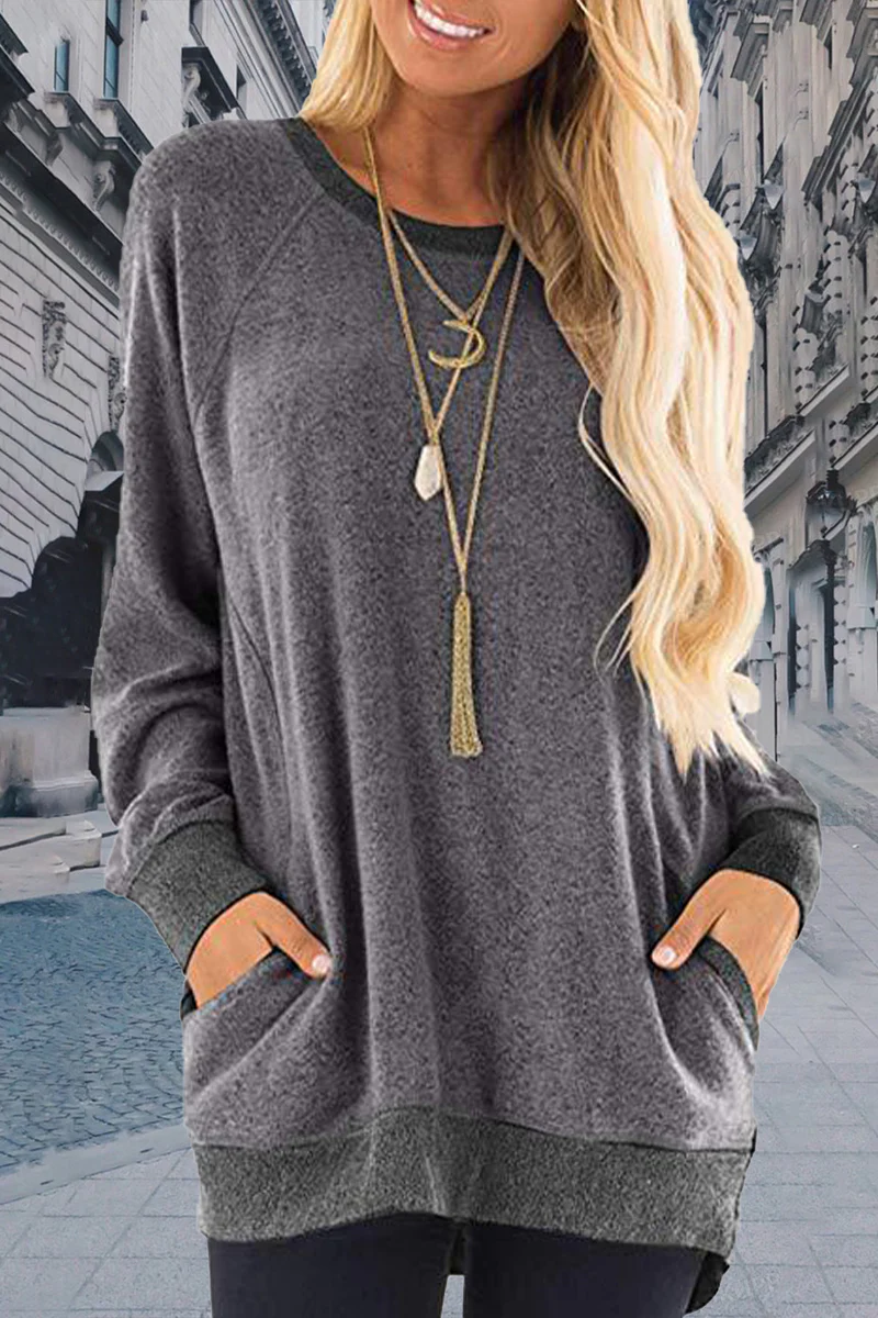 Casual Elegant Solid Contrast O Neck Tops - Panekey