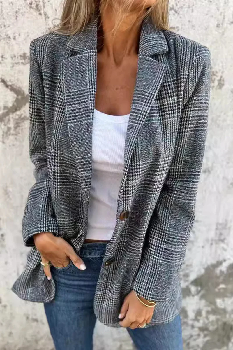 Casual Plaid Buttons Contrast Turndown Collar Outerwear - Panekey