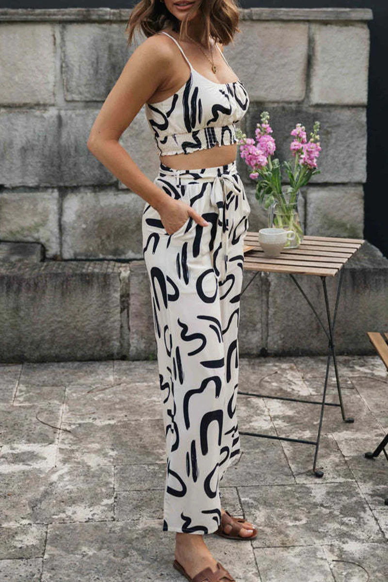 Casual Letter Print Patchwork U Neck Sleeveless Two Pieces - Panekey