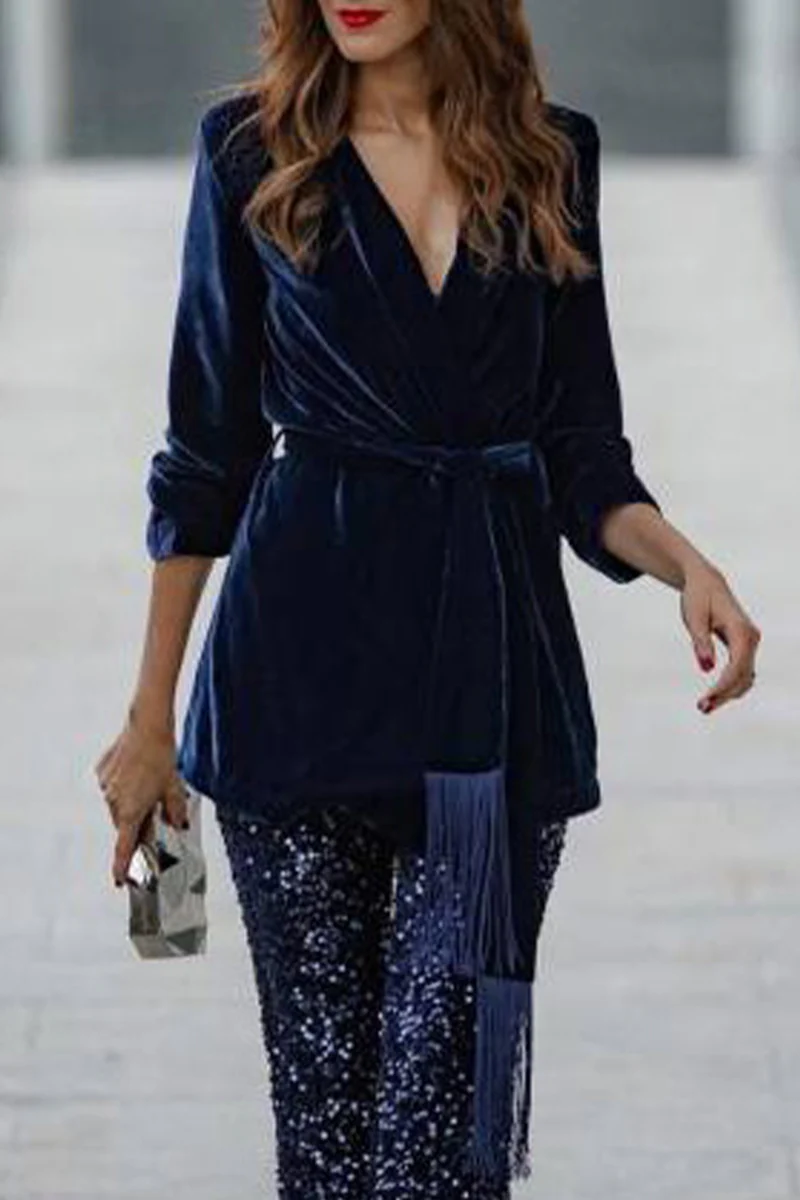 British Style Elegant Solid Bandage Frenulum Turn-back Collar Outerwear - Panekey