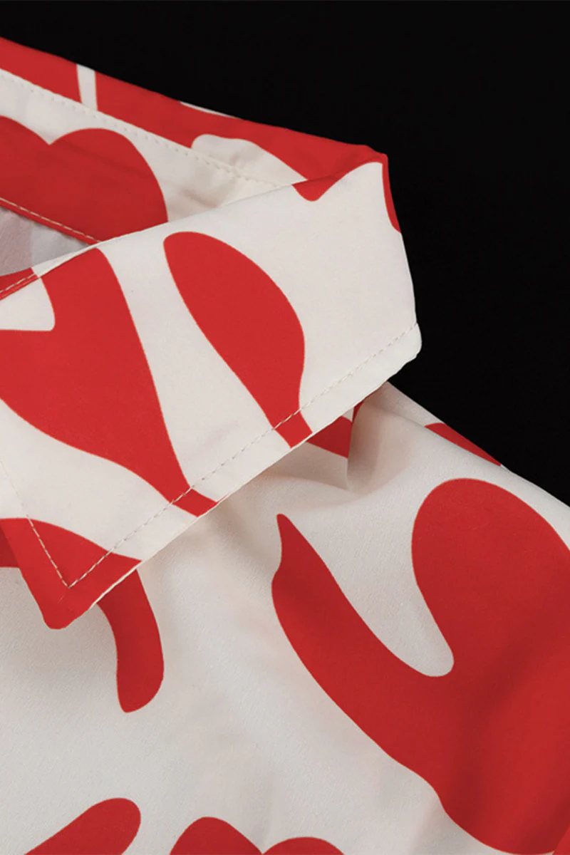 Casual Floral Patchwork Turndown Collar Long Sleeve Two Pieces - Panekey