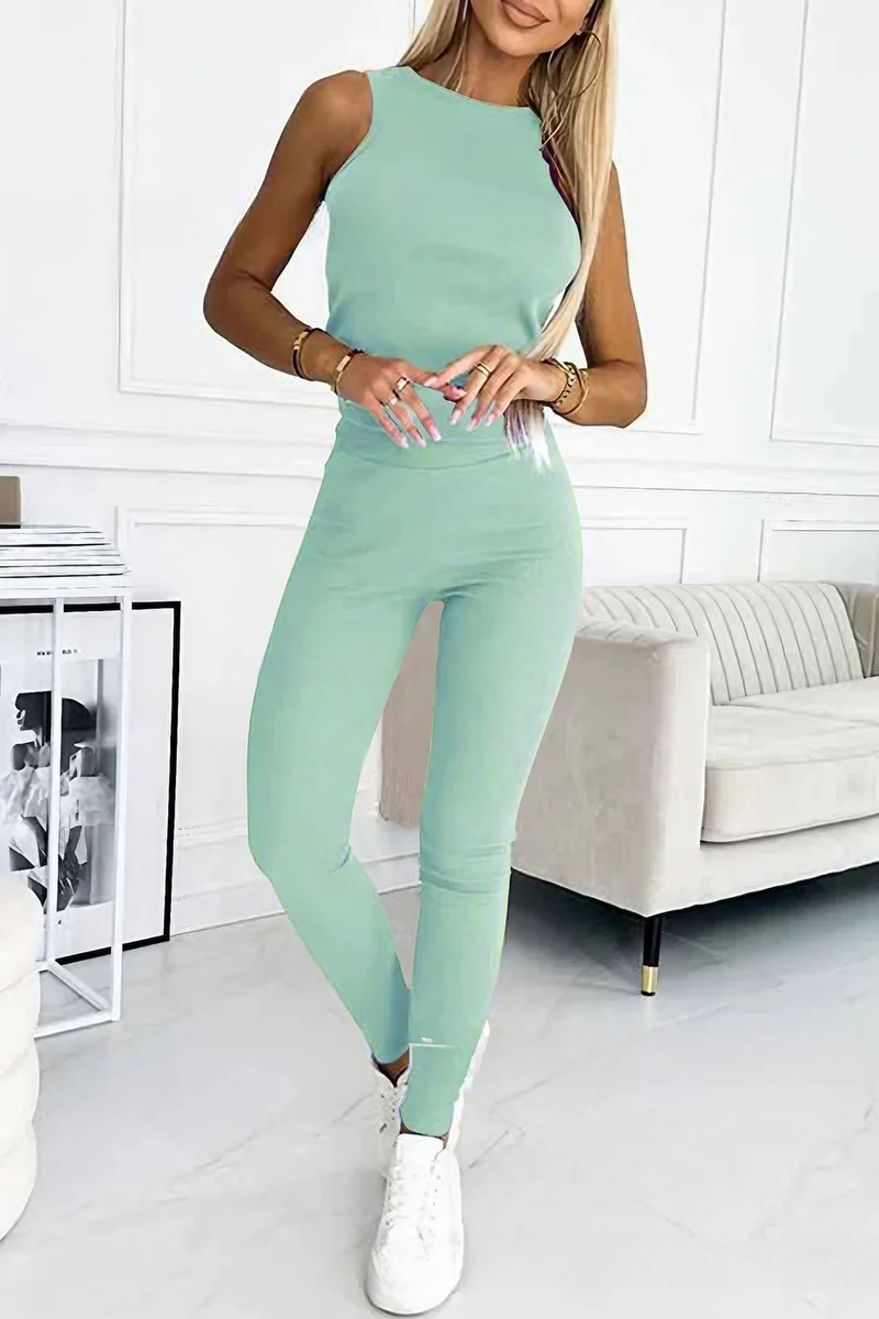 Casual O Neck Sleeveless Two Pieces(10 Colors) - Panekey