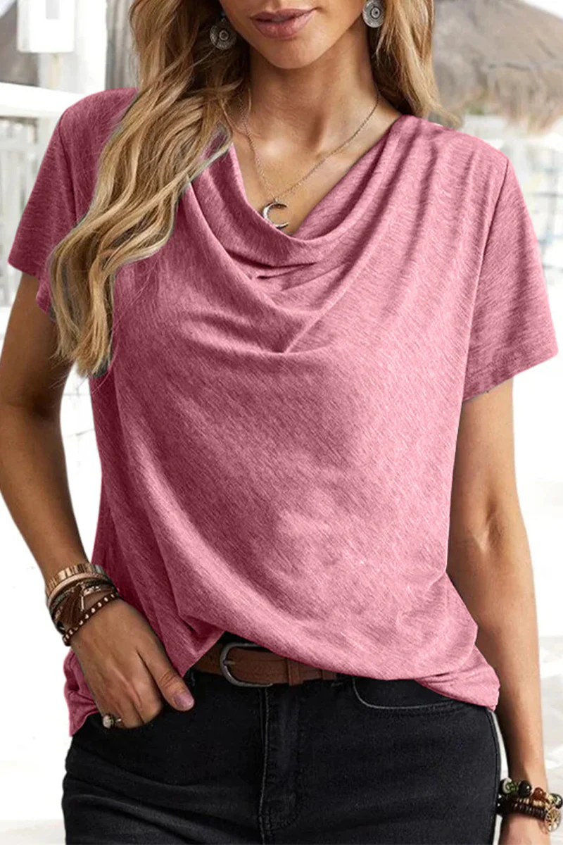 Casual Daily Solid Asymmetrical U Neck T-Shirts(5 Colors) - Panekey