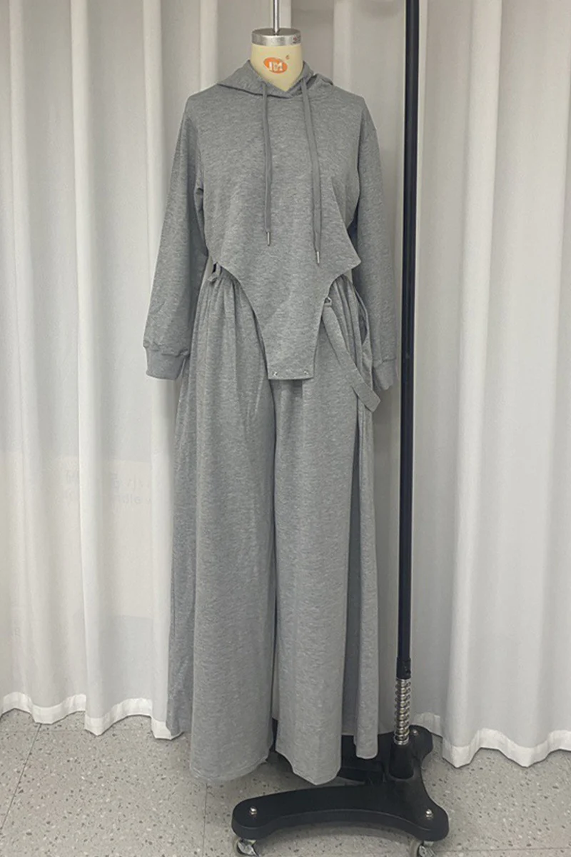 Casual Draw String Pocket Hooded Long Sleeve Two Pieces - Panekey