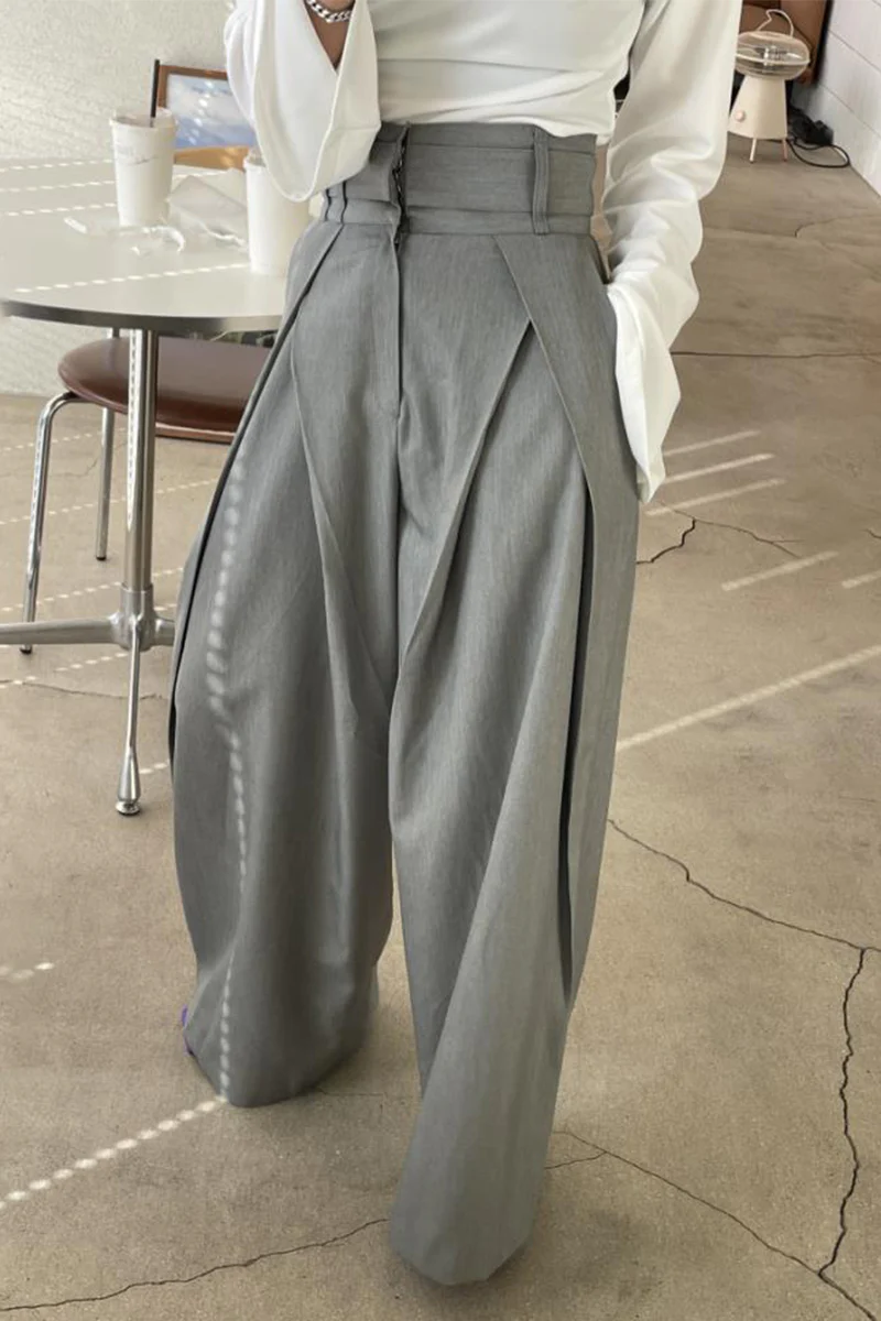 Casual Pocket Loose High Waist Wide Leg Bottoms - Panekey