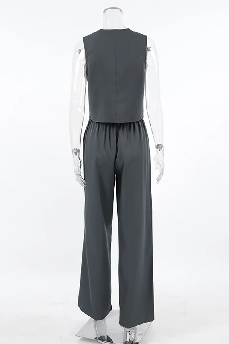 Casual Daily Buckle Ruched V Neck Sleeveless Two Pieces - Panekey