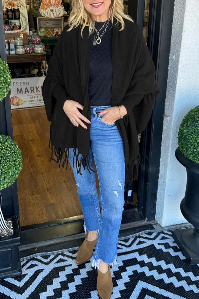 Casual Fringed Trim Irregular Cardigan Collar Outerwear(9 Colors) - Panekey