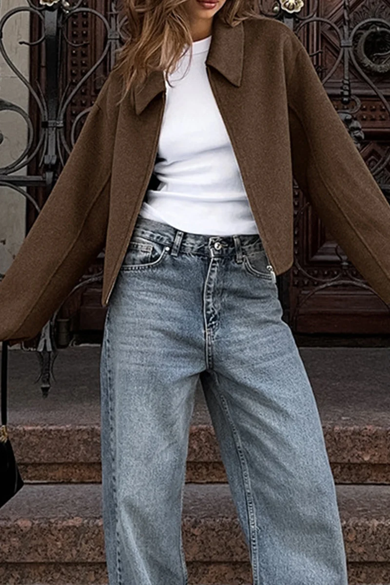 Casual Daily Zipper Gross Turndown Collar Outerwear - Panekey