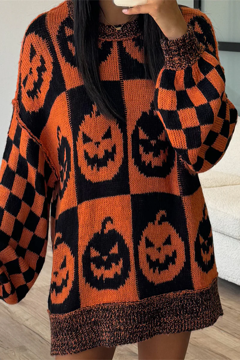 Casual Colorblock Weave Contrast O Neck Sweaters - Panekey