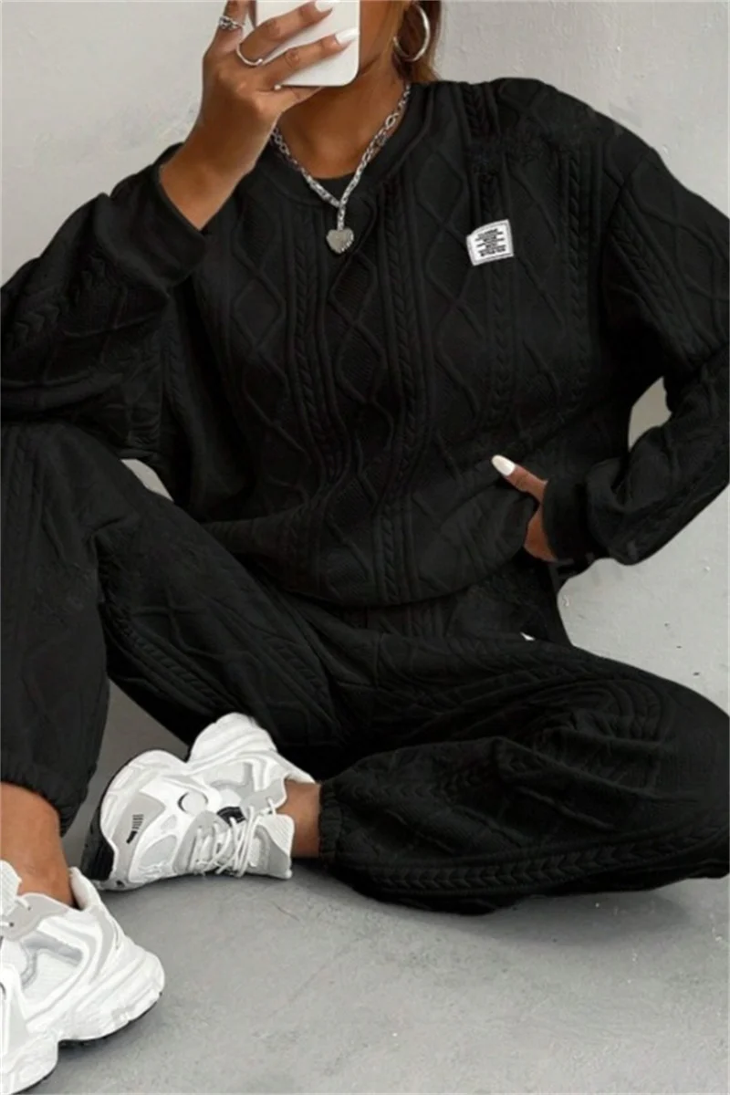 Casual Basic O Neck Long Sleeve Two Pieces(7 Colors) - Panekey