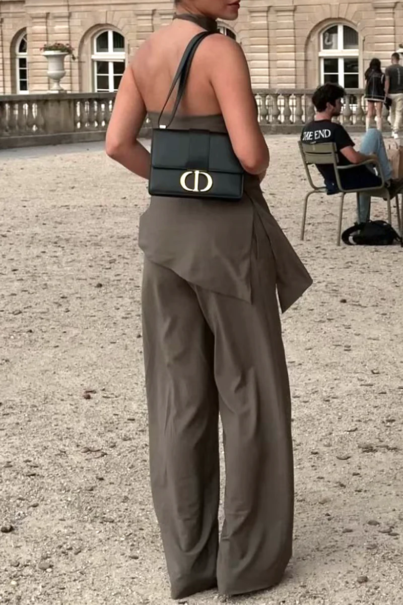 Casual Backless Irregular Halter Sleeveless Two Pieces - Panekey