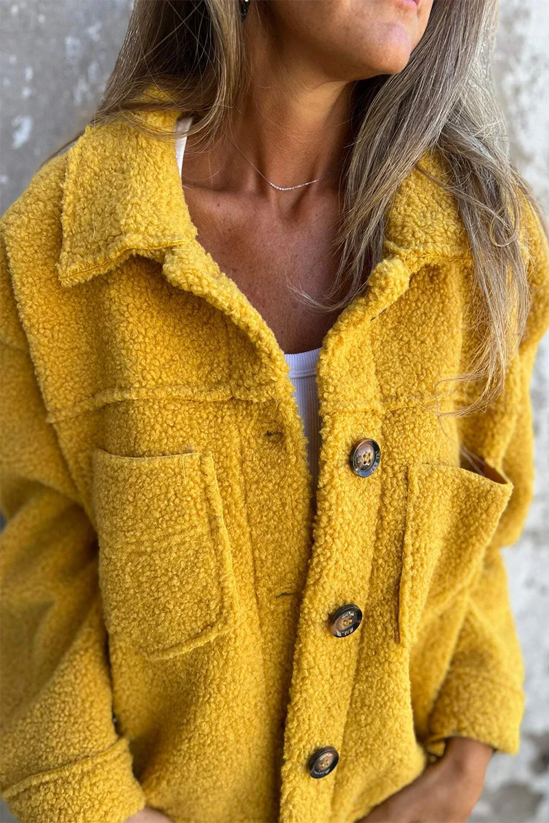 Casual Daily Pocket Buttons Fluffy Turndown Collar Outerwear(3 Colors) - Panekey