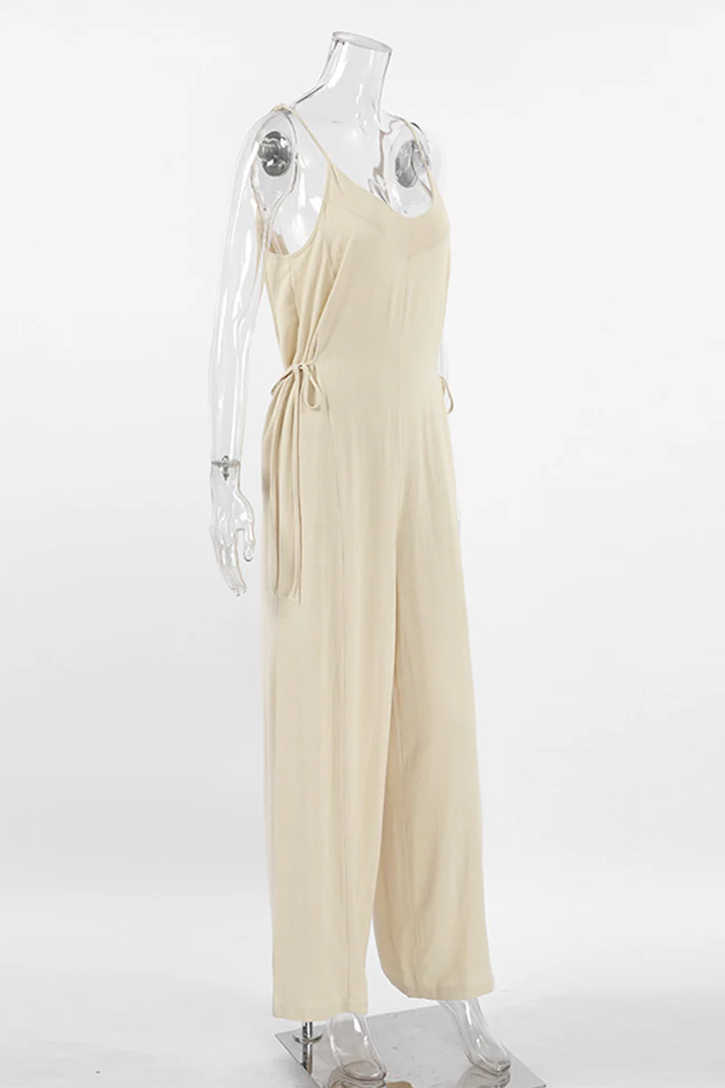 Casual Draw String V Neck Loose Jumpsuits - Panekey