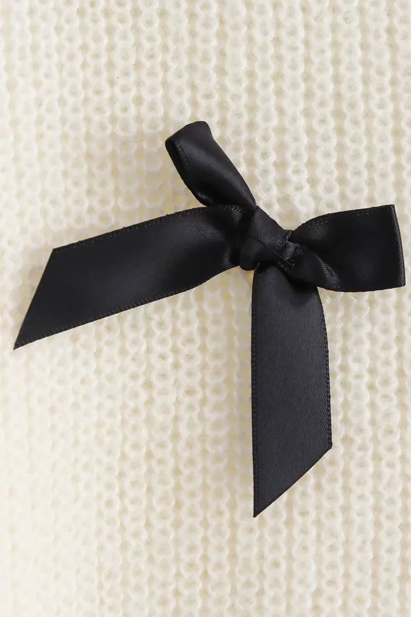 Casual Bow Patchwork Contrast O Neck Sweaters - Panekey