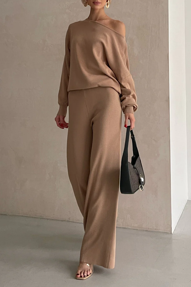 Casual Irregular Oblique Collar Long Sleeve Two Pieces(3 Colors) - Panekey