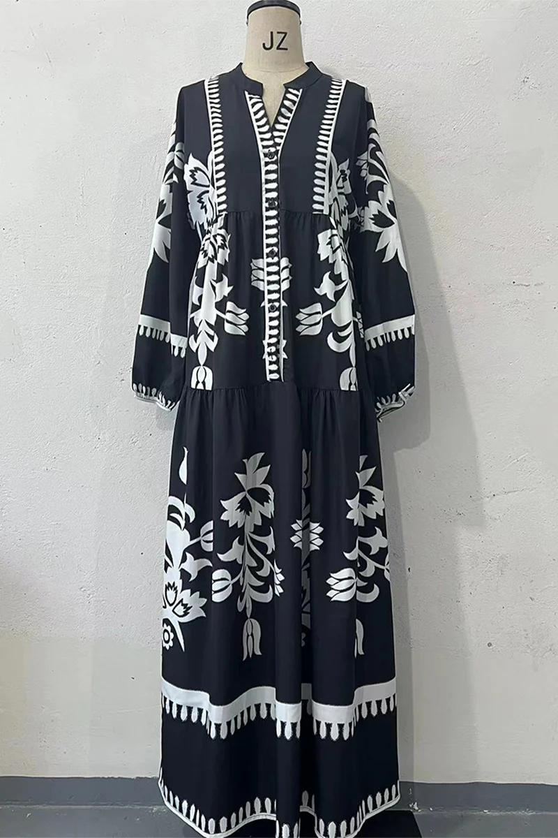 Casual Irregular Printed V Neck A Line Dresses - Panekey