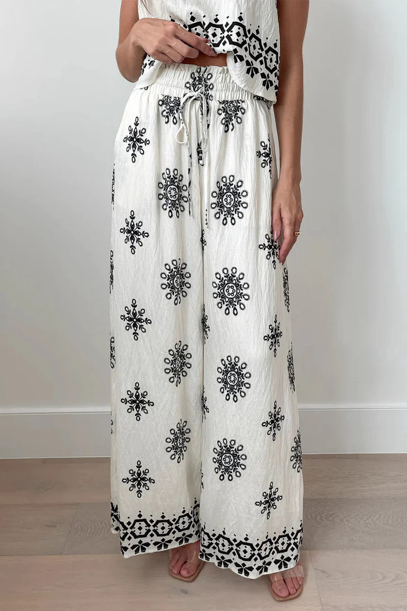 Casual Geometric Print Lace Up O Neck Sleeveless Two Pieces - Panekey