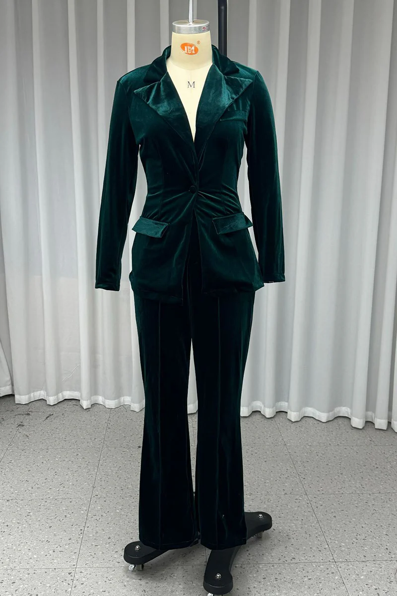 Casual Daily Buttons Velvet Turn-back Collar Long Sleeve Two Pieces - Panekey