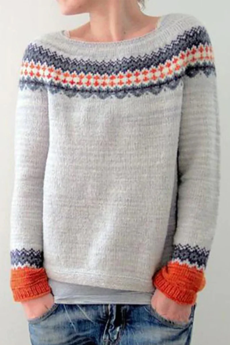 Casual Color Block Contrast O Neck Sweaters(8 Colors) - Panekey