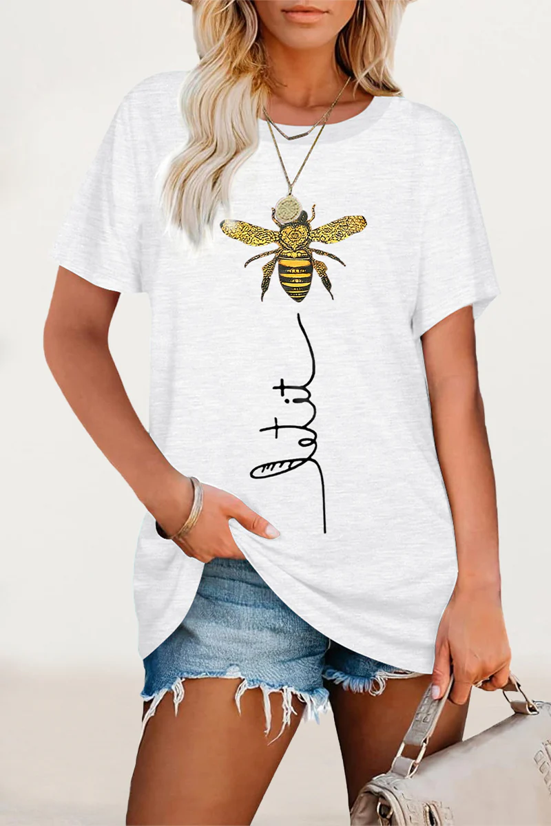 Casual Animal Letter Print Patchwork O Neck T-Shirts - Panekey