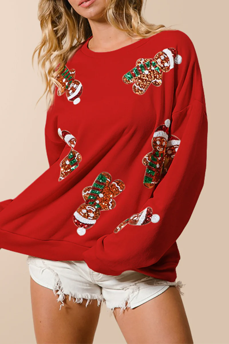 Casual Party Santa Claus Sequins O Neck Sweats(3 Colors) - Panekey
