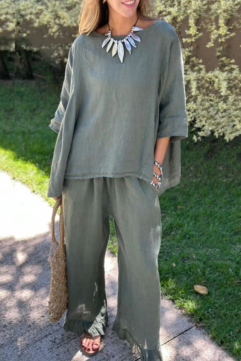 Casual Daily Solid Color Pocket O Neck Half Sleeve Two Pieces(6 Colors) - Panekey