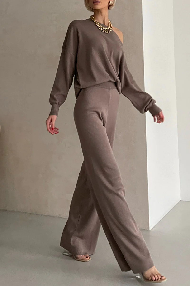 Casual Irregular Oblique Collar Long Sleeve Two Pieces(3 Colors) - Panekey