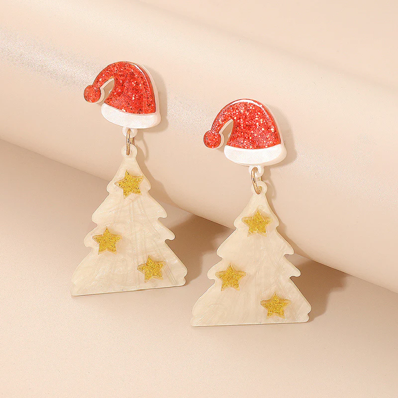 Casual Christmas Tree Patchwork Earrings - Panekey