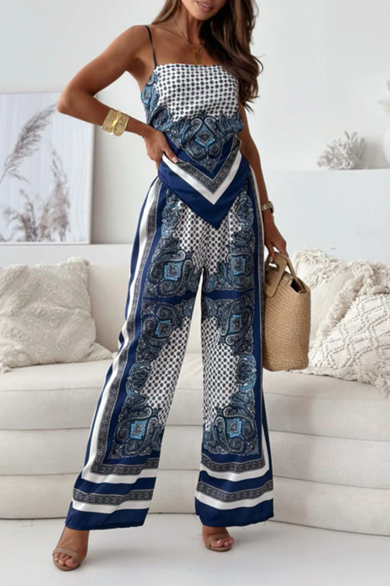 Casual Geometric Print Backless Square Neck Sleeveless Two Pieces(5 Colors) - Panekey